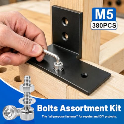 380PCS M5 Hex Socket Head Cap Screw Assortment Kit 304 Stainless Steel | Metric Machine Bolts and Nuts, Flat & Spring Washers, M5x8/10/12/16/20/25/30/35 mm for 3D Printer, RC Car, Drones, DIY Repair - size: SS M5 380PCS