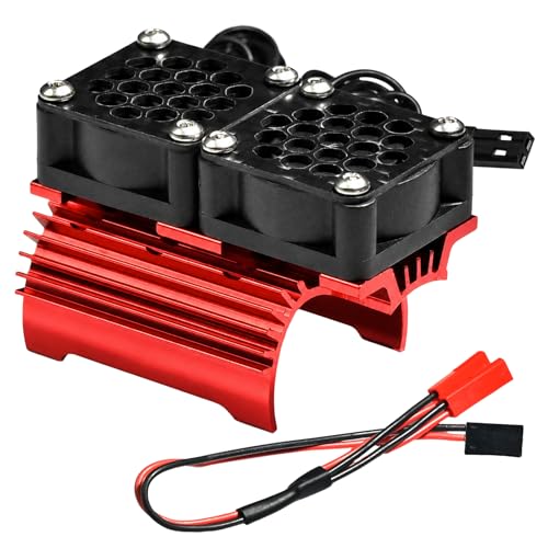 380 Motor Heatsink with Dual Cooling Fans, 28000RPM Aluminum Heat Sink Cooler for 380 390 Size Motors, JST Plug Cooling Upgrade for 1/16 1/18 RC Cars HSP HPI Wltoys Himoto Redcat Red - color: Red, size: Dual Fan