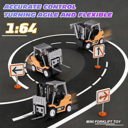 1/64 Scale Mini Desktop Drift RC Car,RC Forklift,RC Construction Vehicle 2.4Ghz with Gyro Micro Drift Racing Remote Contrl Cars Model Toys Hobby Gift for Adults and Kid Children's (Yellow-1) - color: Yellow-1