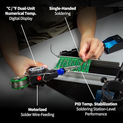 YIHUA 929D-II Soldering Gun Kit Motorized Industrial Automatic Solder Feeding with Digital Display, Temperature Contorl, Stabilization with 80g Solder Wire Soldering Kit - color: Blue