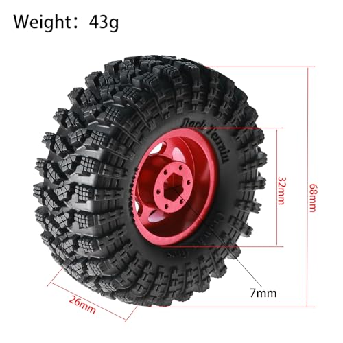 1.3” Aluminum Beadlock Wheels & All-Terrain Trail Tires Set, -8.0mm Offset, 66×26mm, 7mm Hex, Foam Inserts, Fits 1/18 1/24 TRX4M SCX24 AX24 FCX24 Ascent-18, Pre-Assembled 4 pcs (Gray) - color: Gray