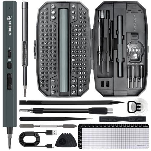 STREBITO 155 in 1 Electric Screwdriver Set, Small Electric Screwdriver Cordless with 140 S2 Magnetic Bits, Electronic Power Screwdriver Repair Tool Kit for RC, Computer, PC Building, Laptop - color: Black