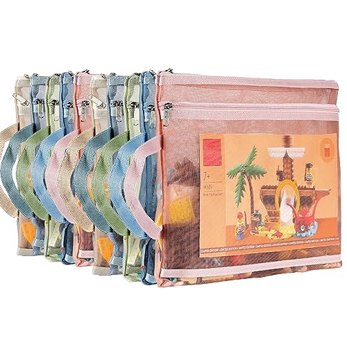 10 Pack Mesh Zipper Pouch Bags，A4 Toy Storage & Organization Bag | Double-Layer Nylon, Puzzle Building Block Sets Toy Storage , Breathable See Through Zipper Pouch with Handle for School Game - size: 2L-10A4