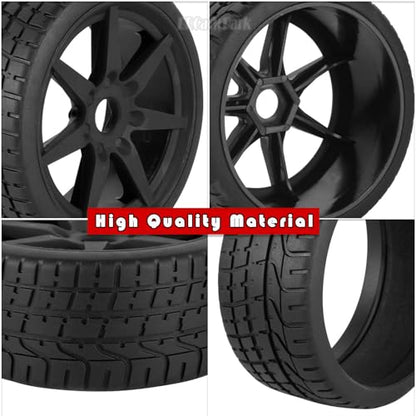 RC Highway Tires Wheel for 1/7 Infraction 6S BLX/Limitless,1/8 Typhon 6s BLX,7 Spokes Wheel Rim & Rubber Highway Tires RC Drift Tires,Black - color: Black - (4pcs Highway Tires)