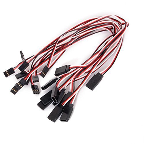 10Pcs 3 Terminal Male to Female Servo Extension Lead Wire Cable 300mm Red White Black for RC Airplane (10Pcs) - color: 10pcs, size: 300mm