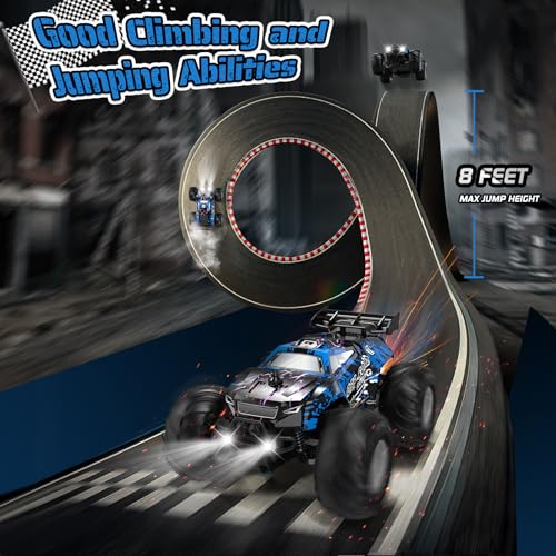 All-Terrain Remote Control Car for Boys Christmas Kids Rechargeable | Monster Rc Truck with LED, 1:20 10KM/H, 2 Motors, 2.4GHZ, Speed Friendly, Sturdy Rc Cars for Christmas Kids 6+, Beginner - color: Blue