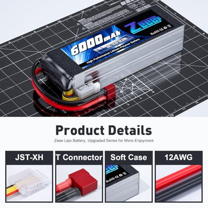 Zeee 4S Lipo Battery 6000mAh 60C 14.8V with T Connector | Soft Case Battery compatible with RC Plane Quadcopter Airplane Helicopter Car Truck Boat