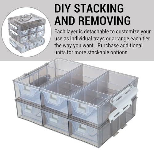 MyGift Single Stackable Tray, Add-on for 11 Inch Smoke Gray Transparent Arts & Crafts Storage Box, 9 Compartment Sewing Supplies Organizer with 3 Drawers and Removable Dividers - color: Gray& White Add On TRAY ONLY