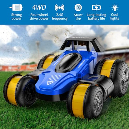 Remote Control RC Stunt Car Toy - High-Speed Drift 360° Flips Rotating 4WD Off-Road Vehicle for Kids Boys Girls Gifts Birthday Gifts (Blue) - color: Blue