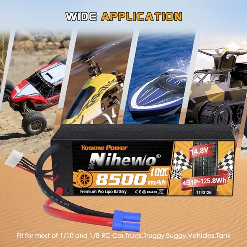 4S Lipo Battery 8500mAh 14.8V 100C Hardcase EC5 2pcs for RC Car Boat | 4S Lipo 8500mAh for 1/5 1/61/7 RC cars, trucks, buggies, boats. Hard case protection, EC5 Plug, 2-pack for extended run time. - style: 2x 14.8V 8500mAh