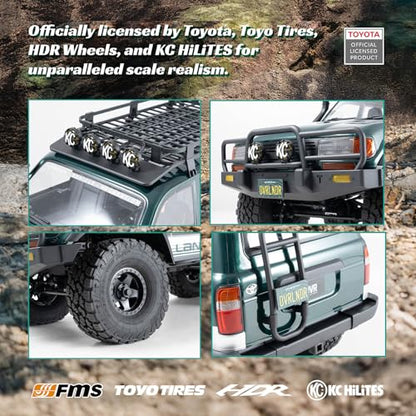 FMS FCX10 LC80 1/10 Brushless RC Crawler, Official Toyota Licensed RC Rock Crawler 4x4, High Torque 1/10 Brushless RC Truck with 2-Speed Transmission, Professional Brushless RC Car for Adult - color: Green