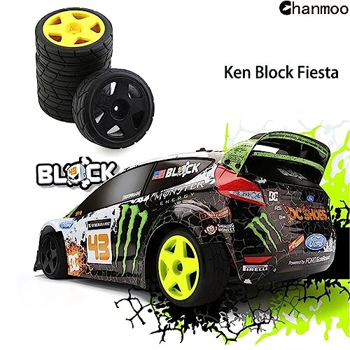 1/10 RC Racing Rally Car Tires Rubber Carnival Tyres and Wheels Rims 12mm Hex for 1/10 RC On Road Car Tamiya HPI Kyosho WRC Claw 43 Ken Block Fiesta TT02 XV01 4PCS (3*Yellow and 1*Black B) - color: 3*yellow and 1*black B