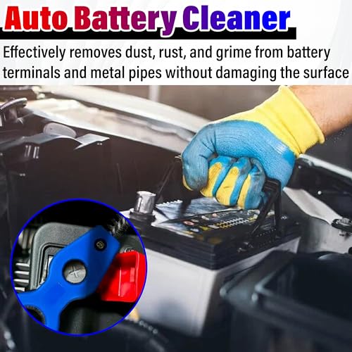 Car Battery Terminal Cleaning Brush, 4 in 1 Auto Battery Cleaner (Blue) | Anti-Rust Battery Terminals Machine Parts Cleaning Tool with Steel Wire for Plumbing Installation Soldering Brazing - color: Blue