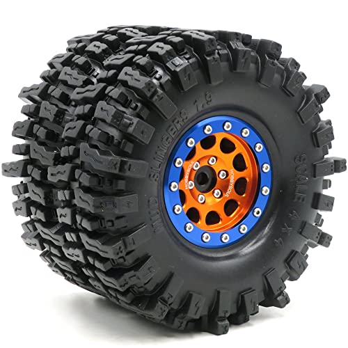 1.9 Mud Slingers Tires Soft Sticky Tyres 120mm / 4.72inch & Metal 1.9 Beadlock Wheels Orange Blue Rims for 1/10 RC Crawler Trail Traxxas TRX4 Axial SCX10 Redcat Gen8 upgarde - color: Orange & Blue
