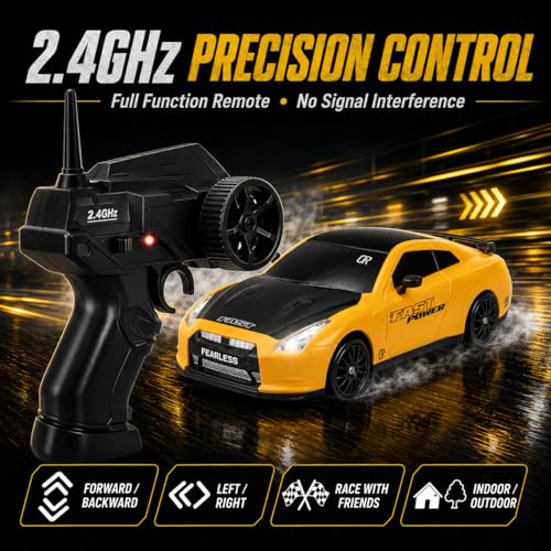 Liberty Imports RC Drift Car 1/24 2.4GHz 4WD Remote Control Sport Racing On-Road Vehicle with LED Light, Batteries and Drift Tires (Style 6) - style: Yellow