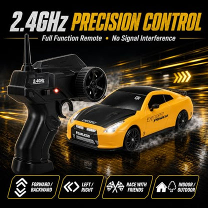 Liberty Imports RC Drift Car 1/24 2.4GHz 4WD Remote Control Sport Racing On-Road Vehicle with LED Light, Batteries and Drift Tires (Style 6) - style: Yellow