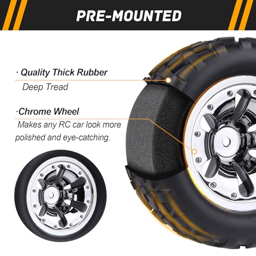 2.8“ Preglued Truck Wheels and Tires Chrome Rims for 1/10 Scale Traxxas Stampede Rustler VXL Hoss 4x4 2WD Redcat Volcano EPX Pro RC Monster Truck Brushless 3S 4S(Style A)