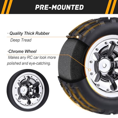 2.8“ Preglued Truck Wheels and Tires Chrome Rims for 1/10 Scale Traxxas Stampede Rustler VXL Hoss 4x4 2WD Redcat Volcano EPX Pro RC Monster Truck Brushless 3S 4S(Style A)