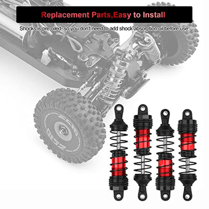 4PCS RC Oiled Shocks Absorber Set Fit for 1/12 1/14 1/16 RC Cars | Compatible with WLtoys 144001/124019/124018 MJX, SCY and HBX RC Buggy Off-Road Racing Upgraded Parts (Black Red) - color: Black red
