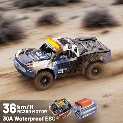 1:16 Scale RC Monster Truck, 2.4GHz Remote Control Fast RC Car 36km/h 4WD Off-Road Water-Resistant Electric Powered Vehicle with Dual Batteries, Drift & Off-Road Tires, Metal Drivetrain and LED Lights