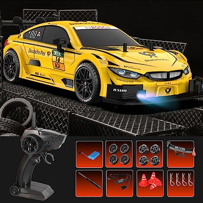 GoolRC RC Drift Car, 1:16 Scale 4WD 40KM/H High Speed RC Racing Car, 2.4GHz Electric Sport Drifting with Headlight, Drifting & Racing Tires for Adults (Yellow) - color: Yellow