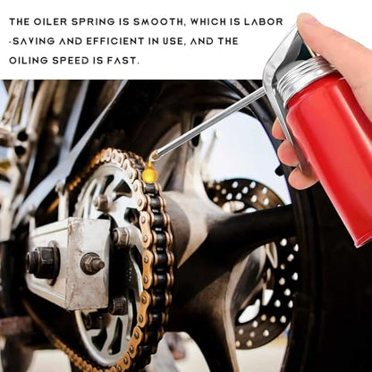2 PCS Oil Can Pump Oiler, 200ml Metal Hand Pump Oiling Spray Can with Rigid Spout, Manual Engine Oil Dispenser Oiling Bottle for Home Motorcycles Bike Car Applications
