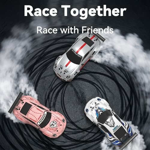 1:24 4WD RC Drift Car Dual Batteries - Blue White | 2.4GHz, LED, 2 tire sets, 2 speeds, 25-30min per battery, USB charge, cones+tool, PC shell, great for indoor play & gift - color: Silver Blue