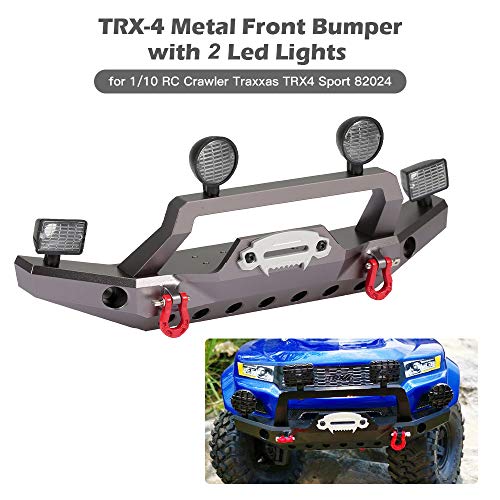 GoolRC TRX-4 Metal Front Bumper with 2 Led Lights for 1/10 RC Crawler Traxxas TRX4 Sport 82024 (Titanium)