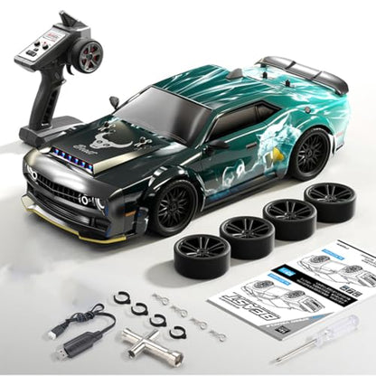 SG216 RC Drift Car, 1/16 Scale Full-Proportional 4WD High-Speed Remote Control Drift Car with 7-Mode LED Lights, Powerful Electronics, Racing Vehicle (Carbon Brush Version/Blue and White) - color: Blue and White