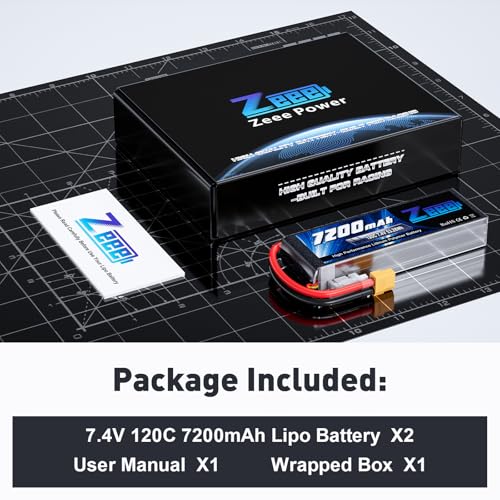 Zeee 2S Lipo Battery 7200mAh 7.4V 120C with XT60 Connector (2 Pack) | Soft Pack Battery for RC Car Truck RC Vehicles Truggy Buggy Tank Helicopter Airplane Racing Models