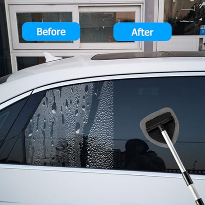Car Windshield Cleaner Tool, Extendable Handle Pentagonal Vehicle Window Cleaning Kit with 4 Reusable Pads Spray Bottle, Auto Windscreen Detailing Cleaner, Universal Fit (Grey) - size: Grey