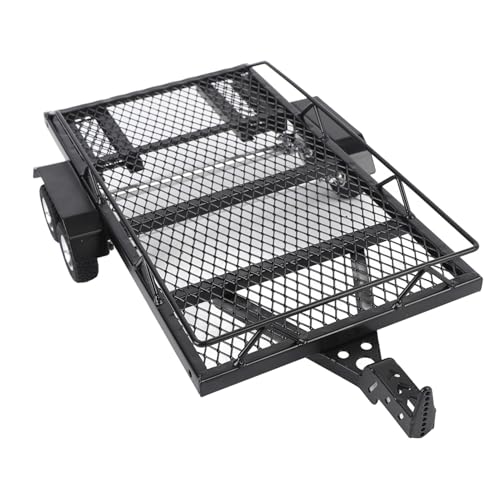 Flatbed Truck Toy, Dual Axle Heavy Duty RC Trailer, Metal Toy Trailer with Ramp and Hook for RC Crawler, Car, Farm Toys
