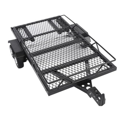 Flatbed Truck Toy, Dual Axle Heavy Duty RC Trailer, Metal Toy Trailer with Ramp and Hook for RC Crawler, Car, Farm Toys