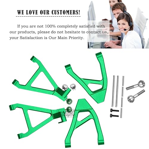 Rear Upper Lower Suspension A-Arms Upgrades Part for 1/16 Mini Slash,4PCS Aluminum Rear Upper & Rear Lower Arms Hops Ups for 1/16 Mini Slash （70054-1）,Green