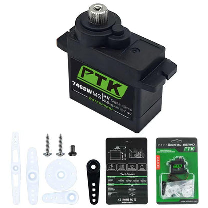 PTK 7462W MG 13g Waterproof Micro Digital Servo Metal Gear Core Motor 4.5kg Torque for SCX24 AX24 1/24 Crawler Cars Robots Fixed Wings Upgrade Parts 180 Degrees (1pcs) - style: PTK 7462W-1pcs