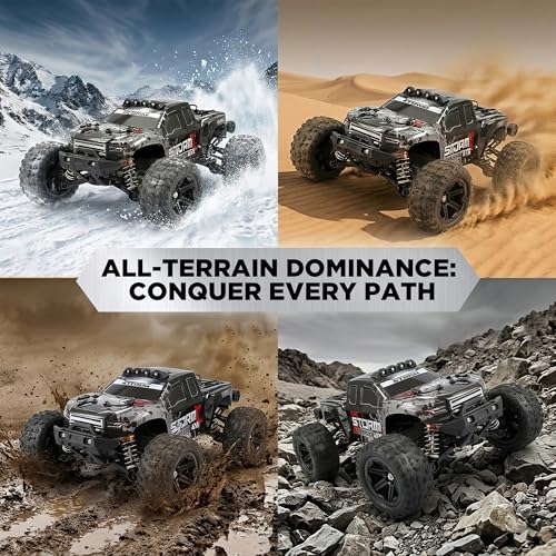 V3 1/14 Fast RC Cars for Adults, 4x4 Offroad Waterproof Monster Truck | 40+ mph High Speed Remote Control Drift Buggy Car , Electric Powered All Terrain Truggy with 2S Battery for Snow Sand - color: Black Gray