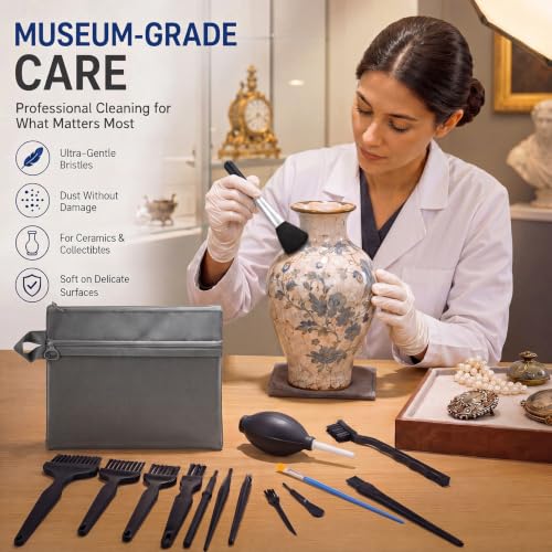 15 Pcs Anti Static Model Cleaning Brush Kit Dusting Tool Set with Air Blower and Double Layer Storage Bag Precision Dusting Tools for Models Figures, Electronics and Museum Artifacts Craft