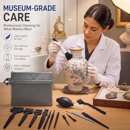 15 Pcs Anti Static Model Cleaning Brush Kit Dusting Tool Set with Air Blower and Double Layer Storage Bag Precision Dusting Tools for Models Figures, Electronics and Museum Artifacts Craft
