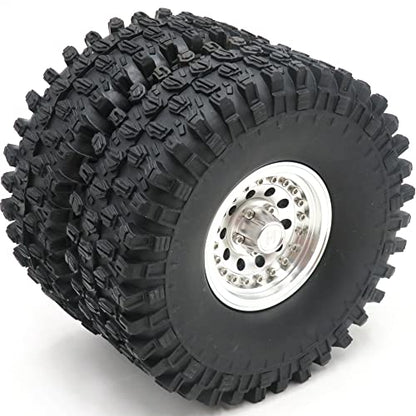 4pcs 1.9 Beadlock Wheels and Tires Height 120mm Tyre & Aluminum Rims with Heavy Metal Rings for 1/10 RC Mud Crawler Truck SCX10 TRX4 CC01, HS700651