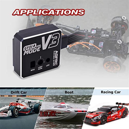 AGFRC Dual-Gain RC Drift Gyro with Aluminum Case (GY01 V3) | Dual Gain Modes: Normal & AVCS, 10g, 3.7-8.4V, EPA Setting, SBUS2/PWM/Sanwa SSR/SHR Compatible, PID Control