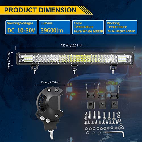 Willpower 28 Inch 396W Led Light Bar Spot Flood Combo Beam 12V 24V Fog Work Lamps Driving Offroad Lights for 4x4 Truck Tractor Boat Car ATV UTV SUV - size: 28'' - 396W - Combo