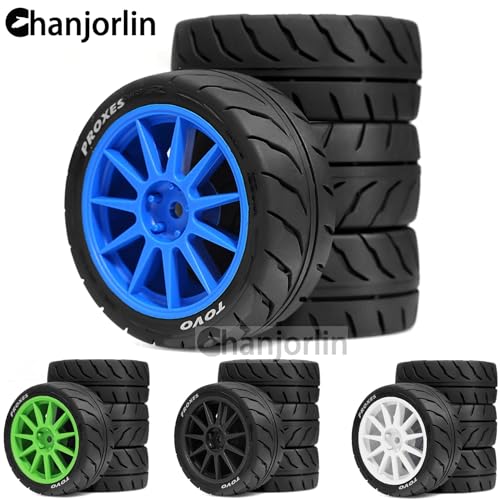 1/10 RC On Road Racing Tires and Wheels 12mm Hex OD 2.72'' RC Rally Street Tyres for 1:10 Scale Touring Drift Car Tamiya TT01 TT02 XV01 TA06 A959 PTG2 HPI KYOSHO HSP Traxxas 4PCS (Blue) - color: Blue