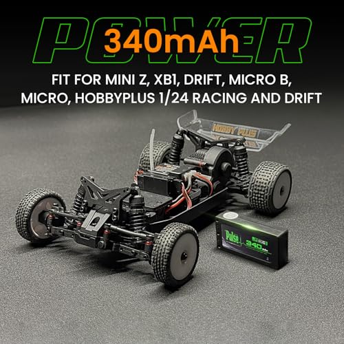 Helidirect Pulse 340mah 2S 7.6V 60C LiHV Hardcase Battery Used for Mini Z, XBility 1, Drift, Micro B, Micro, Hobbyplus 1/24 Racing & Drift - Remote Control Car, RC Car Battery