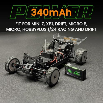 Helidirect Pulse 340mah 2S 7.6V 60C LiHV Hardcase Battery Used for Mini Z, XBility 1, Drift, Micro B, Micro, Hobbyplus 1/24 Racing & Drift - Remote Control Car, RC Car Battery