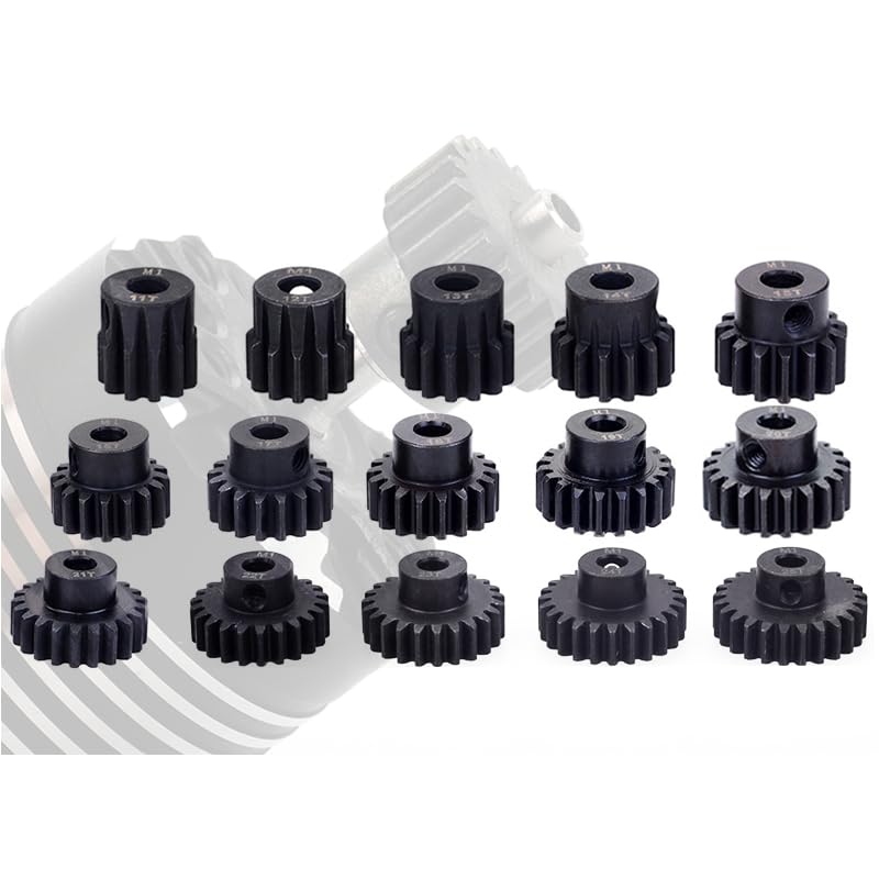 M1 Hardened Steel Pinion Gear Set (11T-30T) with Hex Key – 1/8 Inch Hole 5mm Upgrade Parts for HPI Kyosho Losi Axial Tamiya RC Cars & Trucks (21T-22T-23T-24T-25T) - color: 21t-22t-23t-24t-25t