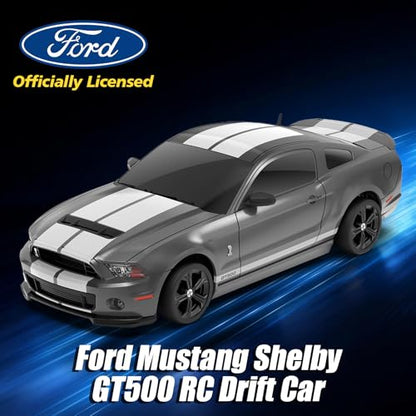YONCHER RC Drift Car, Remote Control Car for Kids Ford Mustang Shelby GT500 Officially Licensed, 1:24 20KM/H 4WD RC Cars with Lights, Fast Racing Toy Car for Boys Girls, Gray - color: Gt500 Gray