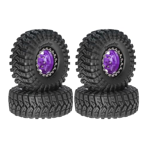 1.3” Aluminum Beadlock Wheels & Rock Trail Tires Set for 1/18 1/24 RC Crawlers, -8.0mm Offset, 68×26mm, 7mm Hex, Fits TRX4M SCX24 AX24 FCX24 Ascent-18, Pre-Assembled 4 pcs (Purple) - color: Purple