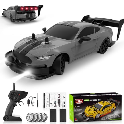 RC Drift Car 1:20 Scale Remote Control Cars 2.4GHz 4WD High Speed RTR Racing Vehicle with LED Lights 2 Rechargeable Batteries and Drifting Tires Racing Sport Toy Car for Adults Kids Boys Girls - color: Silver