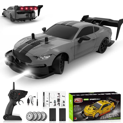 RC Drift Car 1:20 Scale Remote Control Cars 2.4GHz 4WD High Speed RTR Racing Vehicle with LED Lights 2 Rechargeable Batteries and Drifting Tires Racing Sport Toy Car for Adults Kids Boys Girls - color: Silver