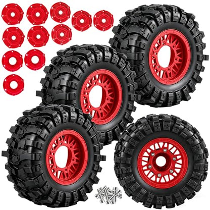 Rc Wheels and Tires Set for 1/10 Slash 2WD 4×4 4WD,Senton,Axia1,Redca t,Rc4w d,Detachable Replacement Running on Off-Road Tire,on-Road Tire w/12mm/14mm/17mm Hex,Soft Tires Plastic Rim,Red - color: Red (1/10)